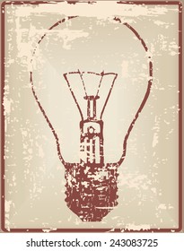 Vintage card with outdated light bulb. Vector illustration.