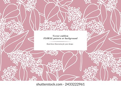 Vintage card with patchouli flowers. Floral wreath. Flower frame for flower shop with label designs. Summer floral greeting card. Flowers background for cosmetics packaging