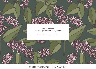 Vintage card with patchouli flowers. Floral wreath. Flower frame for flower shop with label designs. Summer floral greeting card. Flowers background for cosmetics packaging
