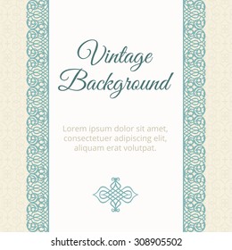 Vintage card with pattern border and green background