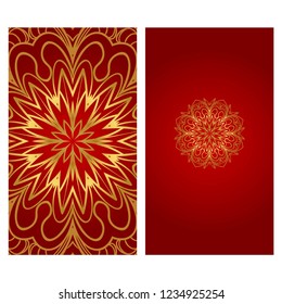 Vintage Card With Patterns of the Mandala. Floral Ornaments. Islam, Arabic, Indian, Ottoman motifs. Template for Flyer or Invitation Card Design. Vector Illustration.