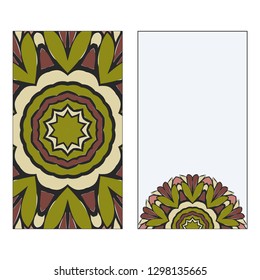 Vintage Card With Patterns Of The Mandala. Floral Ornaments. Islam, Arabic, Indian, Ottoman Motifs. Template For Flyer Or Invitation Card Design. Vector Illustration.