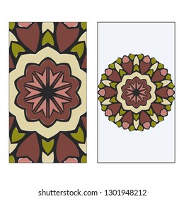 Vintage Card With Patterns Of The Mandala. Floral Ornaments. Islam, Arabic, Indian, Ottoman Motifs. Template For Flyer Or Invitation Card Design. Vector Illustration.