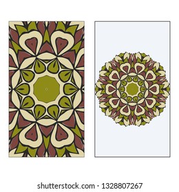 Vintage Card With Patterns Of The Mandala. Floral Ornaments. Islam, Arabic, Indian, Ottoman Motifs. Template For Flyer Or Invitation Card Design. Vector Illustration.