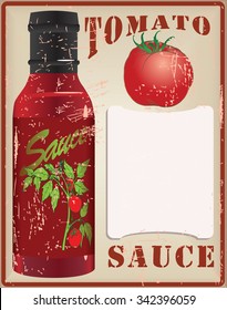 Vintage card for the recipe tomato sauce. Vector illustration.