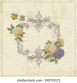 Vintage Card - with Retro Frame and Flowers - with place for your text - in vector