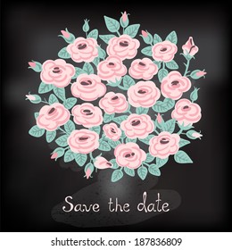 Vintage card with roses. Bridal bouquet. Vector illustration.