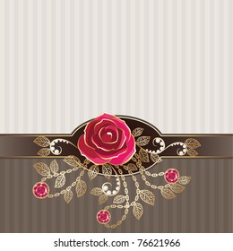 Vintage card with roses and gold decoration
