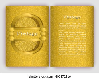Vintage card with round floral ornament pattern. Decorative oriental templates for Brochure, Flyer or Booklet. Front page and back page, size A5. Elegant layout. Islam, Arabic, Indian, ottoman motifs.