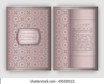 Vintage card with round ornament pattern. Decorative oriental templates for brochure, flyer or booklet. Front page and back page, size A5. Elegant layout. Indian or Arabic motive.