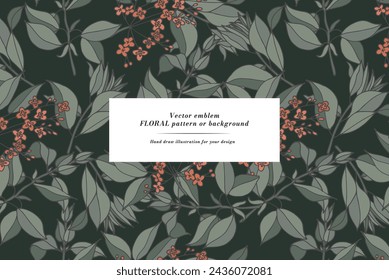 Vintage card with sandalwood flowers. Floral wreath. Flower frame for flower shop with label designs. Summer floral greeting card. Flowers background for cosmetics packaging