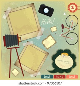 Vintage card - scrapbook elements on grunge background - vector illustration