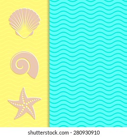 Vintage card with sea icons and wavy background