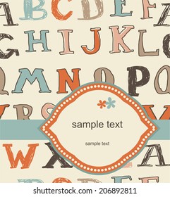vintage card with seamless alphabet pattern