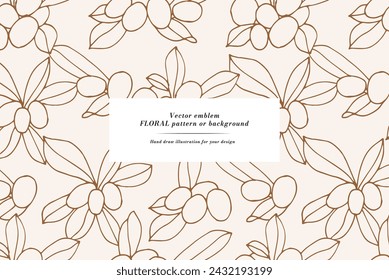 Vintage card with shea branches. Floral wreath. Flower frame for flower shop with label designs. Summer floral greeting card. Flowers background for cosmetics packaging