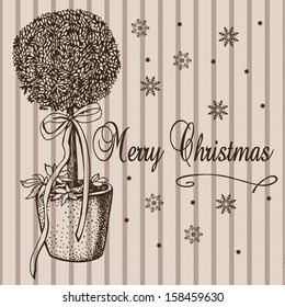 Vintage card with a small tree in a pot