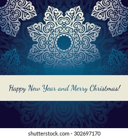 Vintage Card with snowflakes background, luxury blue design