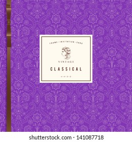 Vintage card with the stylized flowers. Violet
