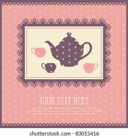 vintage card with teapot. vector illustration