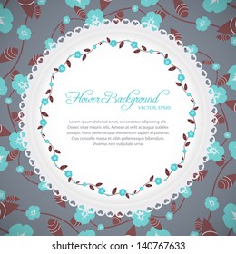 Vintage card template with azure flowers and branch