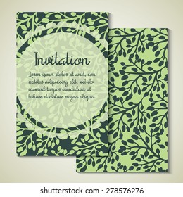 Vintage card templates for wedding invitation, thank you card, save the date cards, mothers day, valentines day, birthday cards, invitations with green leaf and circle Vector illustration eps 10