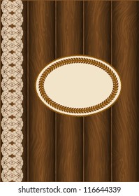 Vintage card with texture of wood and vertical vignette