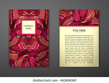 Vintage card with tribal abstract pattern and ornaments. Vector Flyer ethnic design Layout template. Front page and back page. Easy to use and edit.