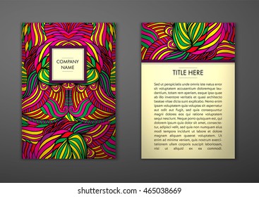 Vintage card with tribal abstract pattern and ornaments. Vector Flyer ethnic design Layout template. Front page and back page. Easy to use and edit.