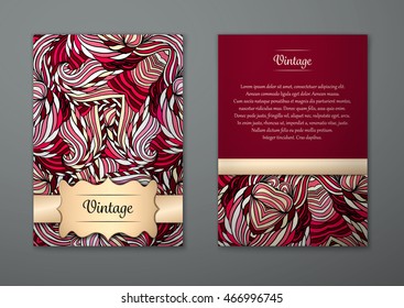 Vintage card with tribal abstract pattern and ornaments. Vector Flyer ethnic design Layout template. Front page and back page. Easy to use and edit.