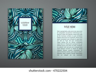 Vintage card with tribal abstract pattern and ornaments. Vector Flyer ethnic design Layout template. Front page and back page. Easy to use and edit.