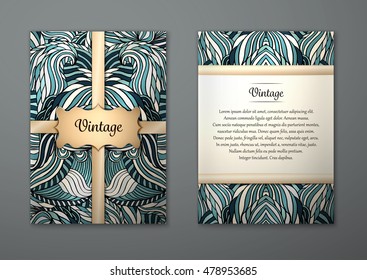 Vintage card with tribal abstract pattern and ornaments. Vector Flyer ethnic design Layout template. Front page and back page. Easy to use and edit.