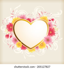 Vintage card for Valentine's Day with heart and pink flowers