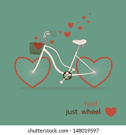 Vintage card in vector. Cute bike with hearts instead of wheels. Great card for Valentine's Day. Eps 10