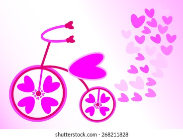 Vintage card in vector. Cute bike with hearts instead of wheels. Great card for Valentine's Day.