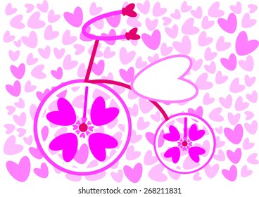 Vintage card in vector. Cute bike with hearts instead of wheels. Great card for Valentine's Day.