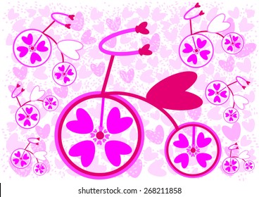 Vintage card in vector. Cute bike with hearts instead of wheels. Great card for Valentine's Day.