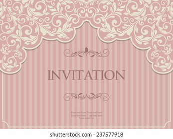 vintage card with victorian pattern  on striped background