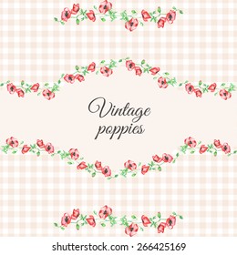 Vintage card with watercolor tulips and pattern background. Vector illustration