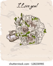 Vintage card with wedding bouquet. Vector illustration EPS8