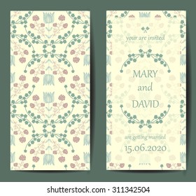 Vintage card or wedding invitation and announcement with elegant floral background. Vector Illustration