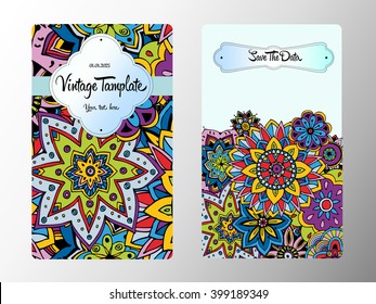 Vintage card. Wedding invitation, business card for your business. Hand drawn doodle elements of the mandala.