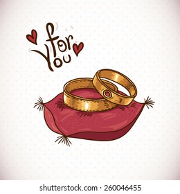 Vintage Card with Wedding Rings, Vector Hand Drawn Illustration