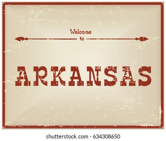 Vintage card Welcome to Arkansas. Old classic style.