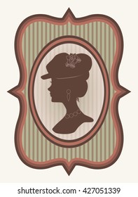 Vintage card with woman silhouette, vector illustration
