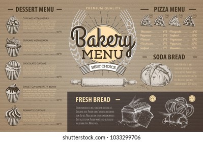 Vintage cardboard bakery menu design. Restaurant menu