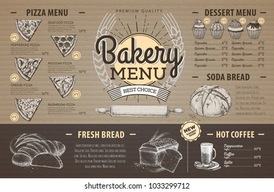 Vintage cardboard bakery menu design. Restaurant menu