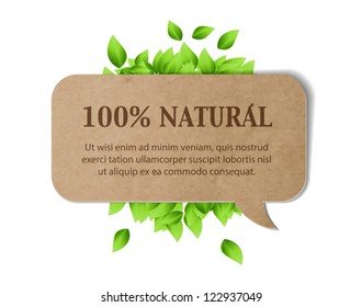 Vintage cardboard paper vector banner with fresh green leaves