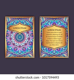 Vintage cards with floral mandala pattern and ornaments. Front page and back page. Luxury design