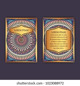 Vintage cards with floral mandala pattern and ornaments. Front page and back page. Luxury design