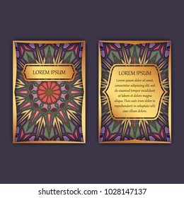 Vintage cards with floral mandala pattern and ornaments. Front page and back page. Luxury design